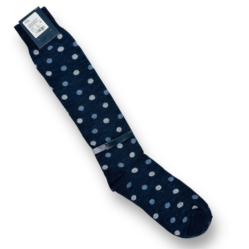 Cremieux Blue Polka Dot Italian Merino Wool Trouser Dress Socks Mens Sz 6 - 12.5